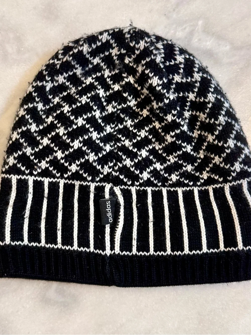 Vintage Adidas Black & White Knit Beanie - Cozy Winter Hat